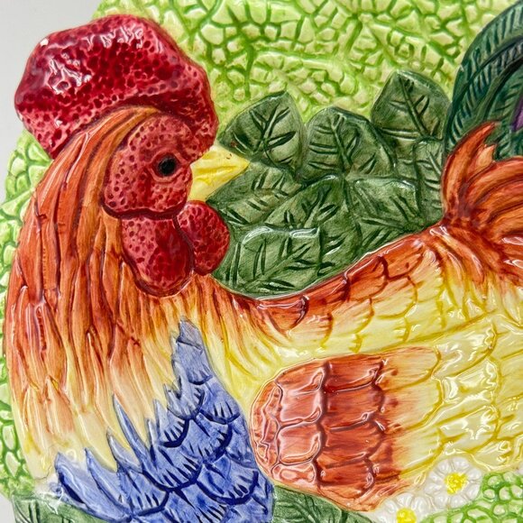 Fitz and Floyd Vintage Rooster Chicken Coq Du Village Serving Bowl 1996 - Picture 2 of 10